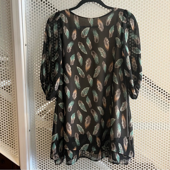 audrey 3 + 1 (boutique brand) mini-dress or top Size XS-S in Black feather GUC - Picture 4 of 9